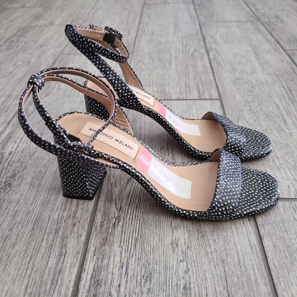 Antonio Melani women's black and white open toe sandal block heel size 6 - Picture 5 of 13